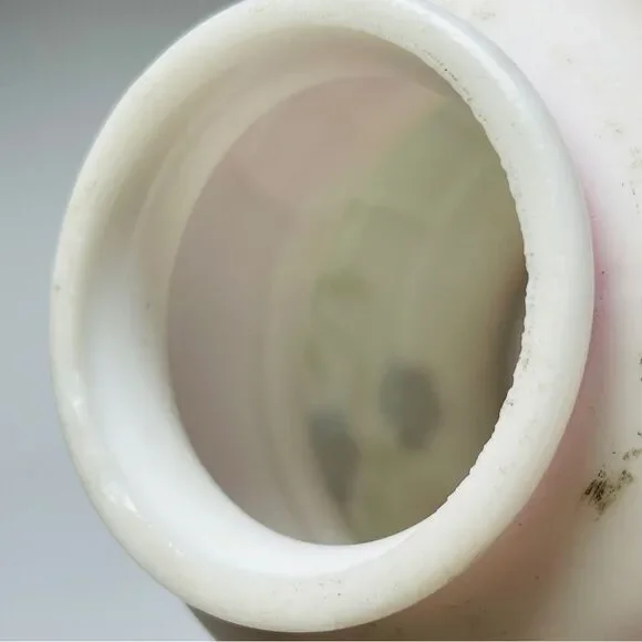 Antique White Satin Glass Opaque Hand Painted Floral Pair Lamp Shades - Picture 6 of 7